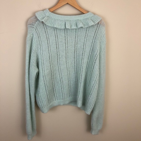 ASOS Sweater Womens 10 Green Open Knit Pullover Ruffles Lightweight - Picture 6 of 10